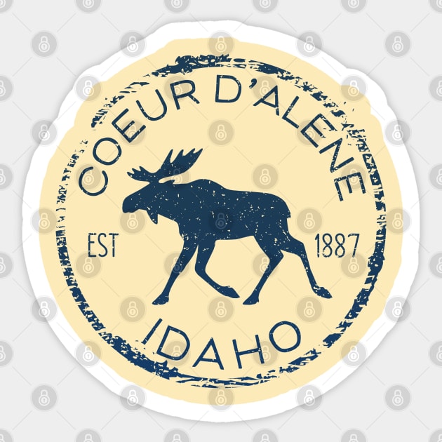 Coeur d'Alene Idaho Weathered Moose Design Souvenir Sticker by Pine Hill Goods